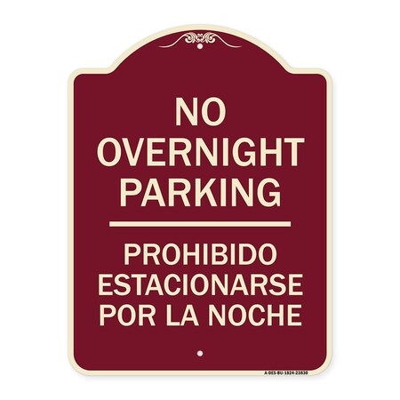 Signmission No Overnight Parking Prohibido Estacionarse Por La Noche Heavy-Gauge Alum, 24" x 18", BU-1824-23830 A-DES-BU-1824-23830